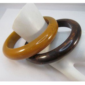 Vintage Butterscotch and Brown Bakelite Bangle Bracelets 2 in Lot